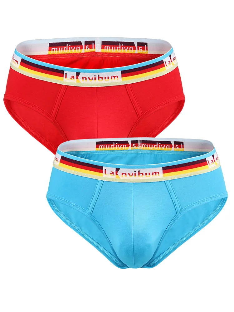 2 Pack Men's Rainbow Waistband Big Pouch Briefs