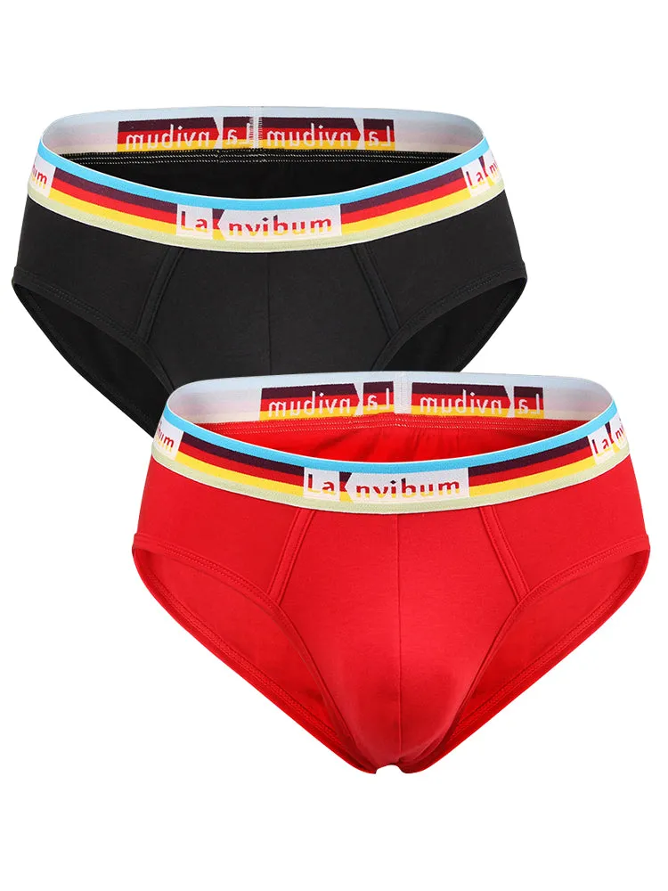 2 Pack Men's Rainbow Waistband Big Pouch Briefs