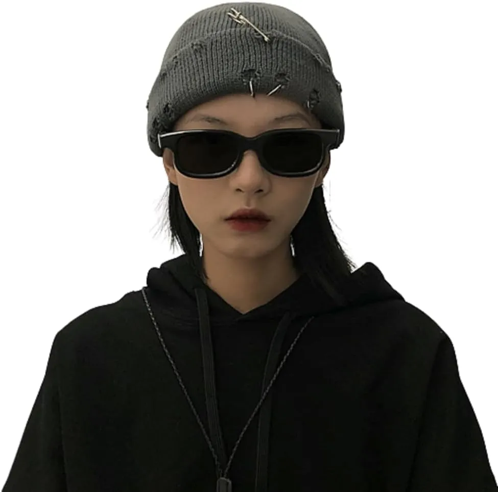 AIBEARTY Swag Short Fisherman Beanie for Men Women Rolled Cuff Beanie Skull Caps Wool Knit Winter Ski Hat with O Rings