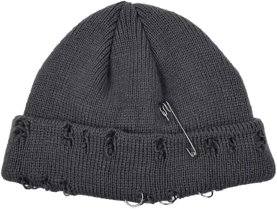 AIBEARTY Swag Short Fisherman Beanie for Men Women Rolled Cuff Beanie Skull Caps Wool Knit Winter Ski Hat with O Rings