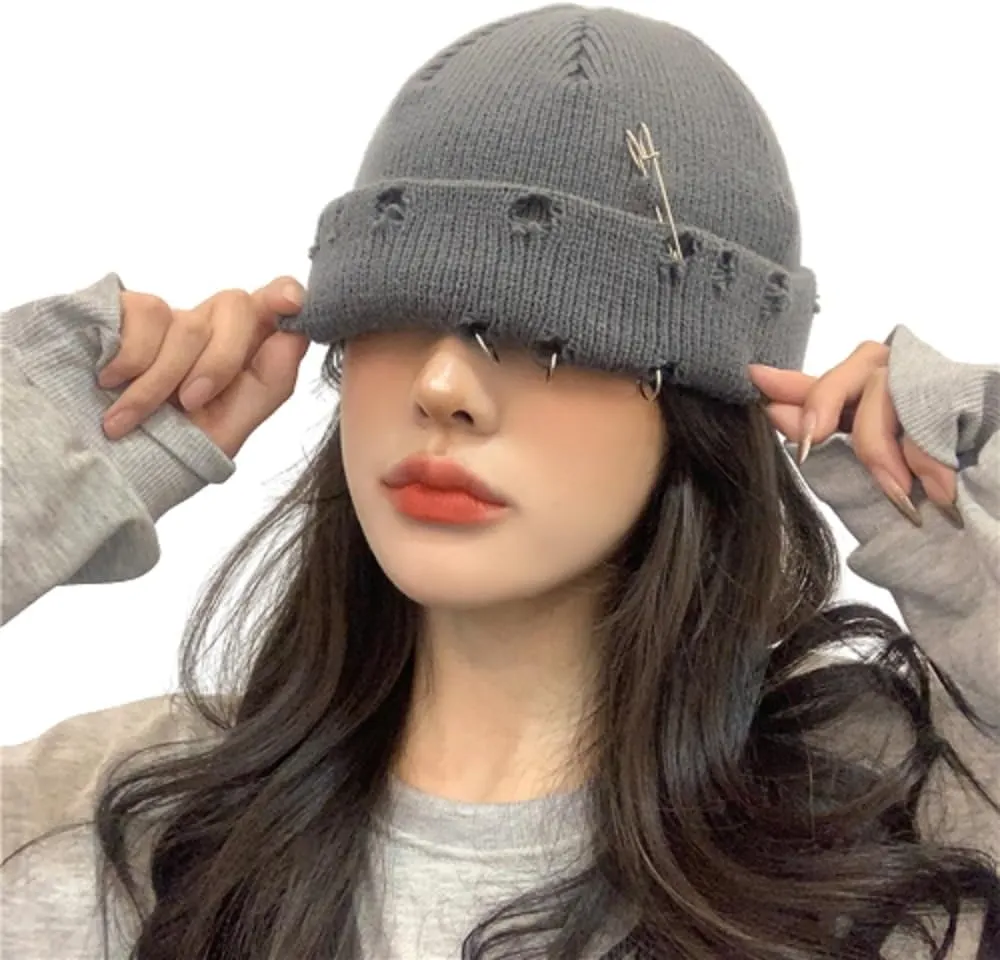 AIBEARTY Swag Short Fisherman Beanie for Men Women Rolled Cuff Beanie Skull Caps Wool Knit Winter Ski Hat with O Rings