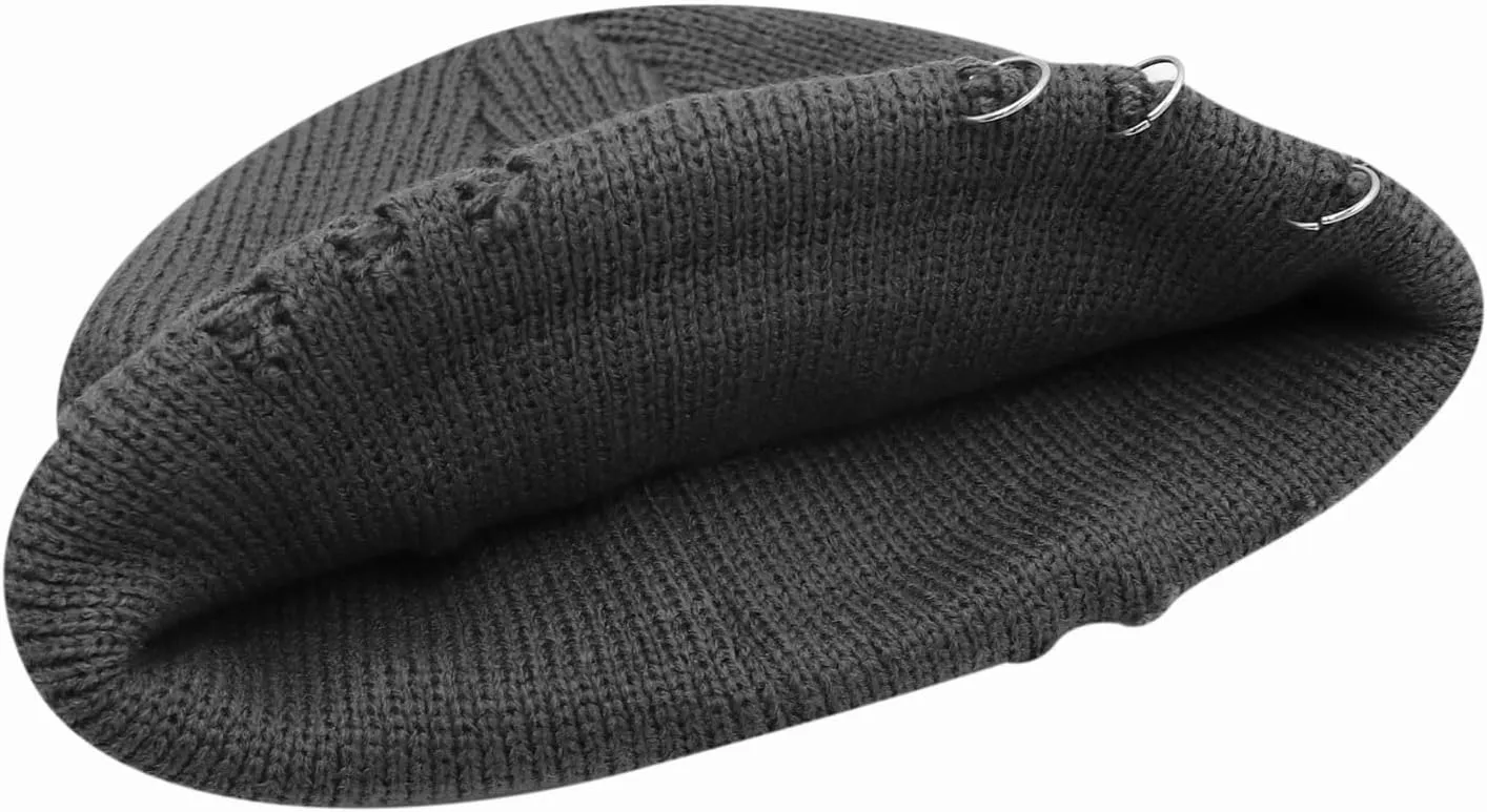 AIBEARTY Swag Short Fisherman Beanie for Men Women Rolled Cuff Beanie Skull Caps Wool Knit Winter Ski Hat with O Rings