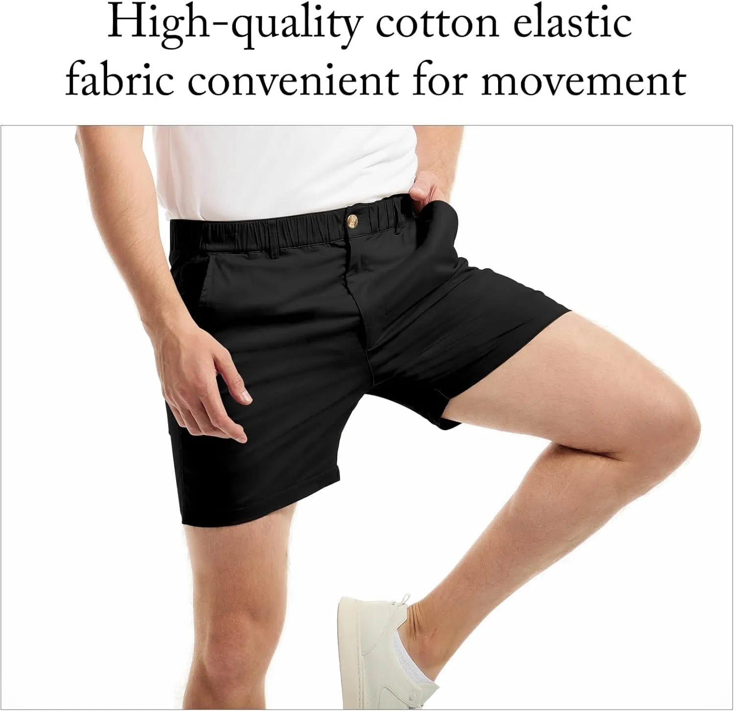 AIMPACT Mens Casual Cotton Shorts Classic Fit Elastic Waistband Casual Shorts 5.5 Inch Inseam with Pockets