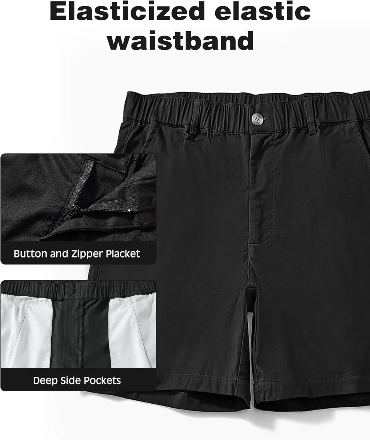 AIMPACT Mens Casual Cotton Shorts Classic Fit Elastic Waistband Casual Shorts 5.5 Inch Inseam with Pockets