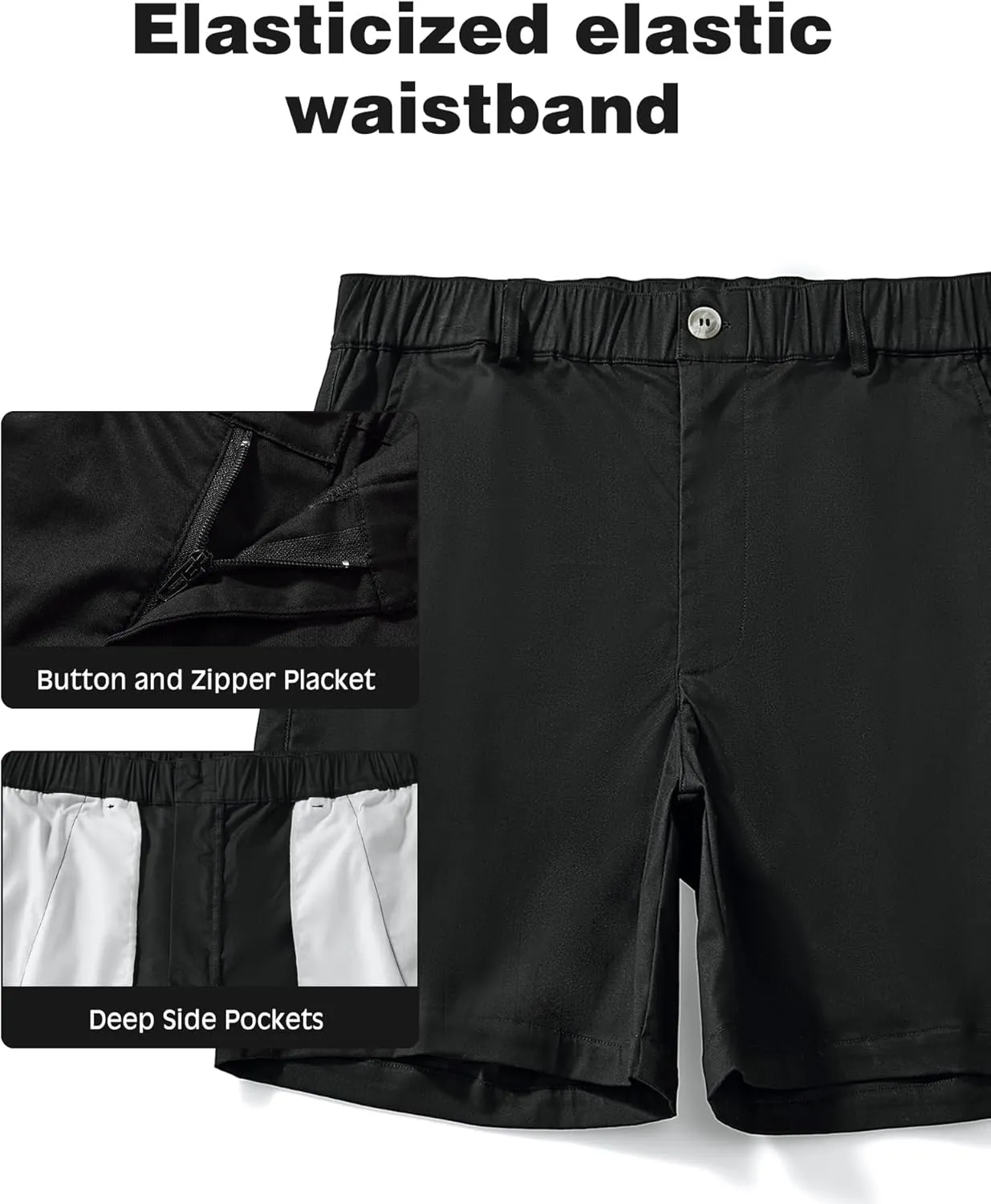 AIMPACT Mens Casual Cotton Shorts Classic Fit Elastic Waistband Casual Shorts 5.5 Inch Inseam with Pockets