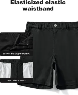 AIMPACT Mens Casual Cotton Shorts Classic Fit Elastic Waistband Casual Shorts 5.5 Inch Inseam with Pockets