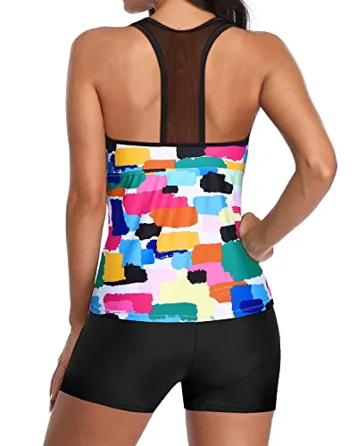 Athletic Tummy Control Two Piece Tankini Bathing Suit For Women-Aqua