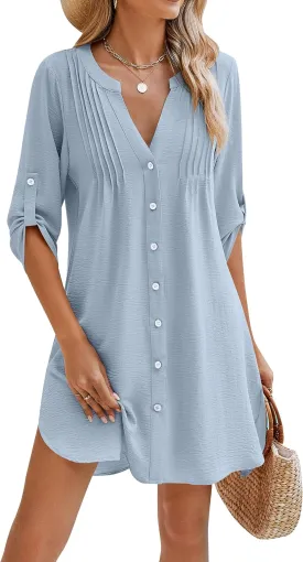 BMJL Women Beach Cover Ups V Neck Button Down Swimsuit Coverup Swimwear Bathing Suit Cover Up 2025