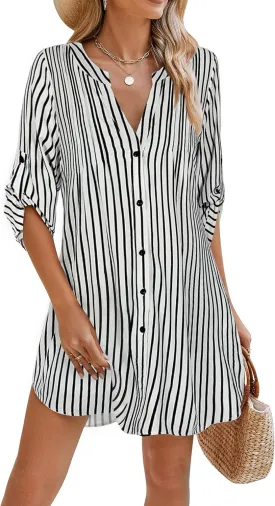 BMJL Women Beach Cover Ups V Neck Button Down Swimsuit Coverup Swimwear Bathing Suit Cover Up 2025