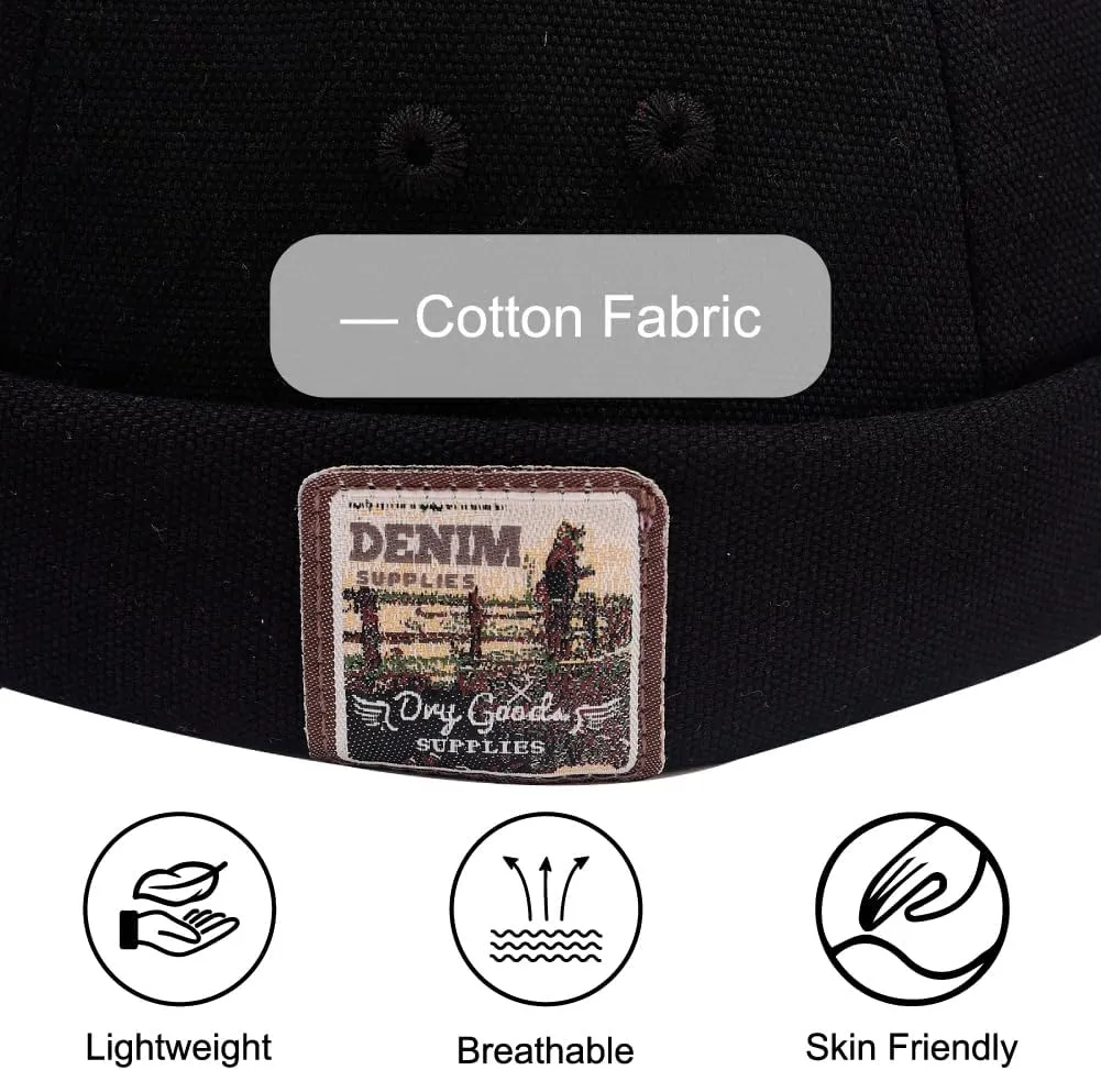 Brimless Hats for Men Brimless Caps, Rolled Cuff Retro Docker Hat for Womens with Adjustable Beanie Hat