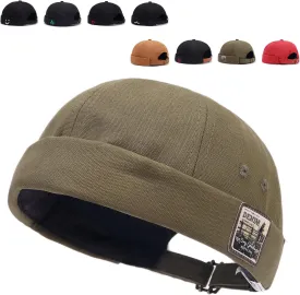 Brimless Hats for Men Brimless Caps, Rolled Cuff Retro Docker Hat for Womens with Adjustable Beanie Hat