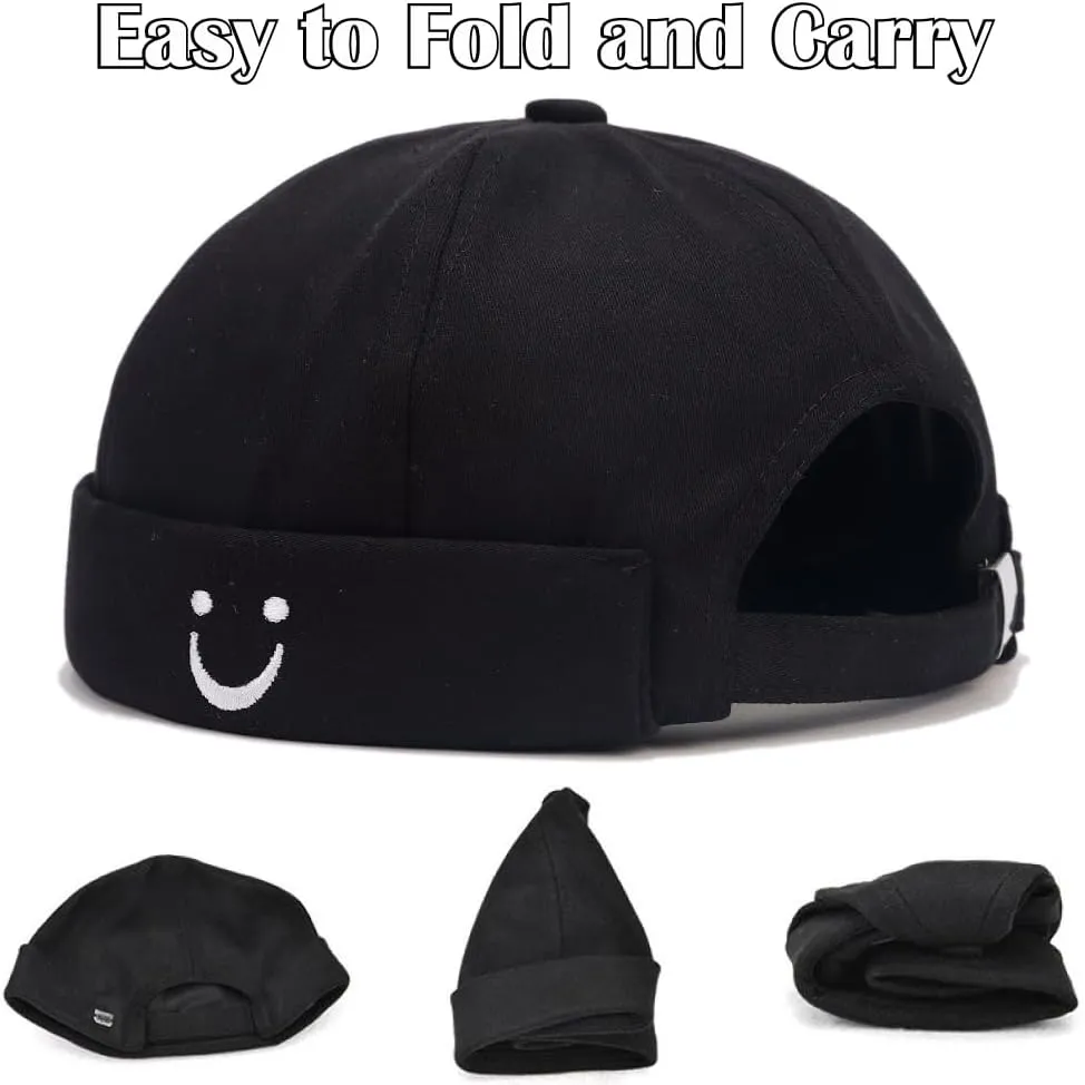 Brimless Hats for Men Brimless Caps, Rolled Cuff Retro Docker Hat for Womens with Adjustable Beanie Hat