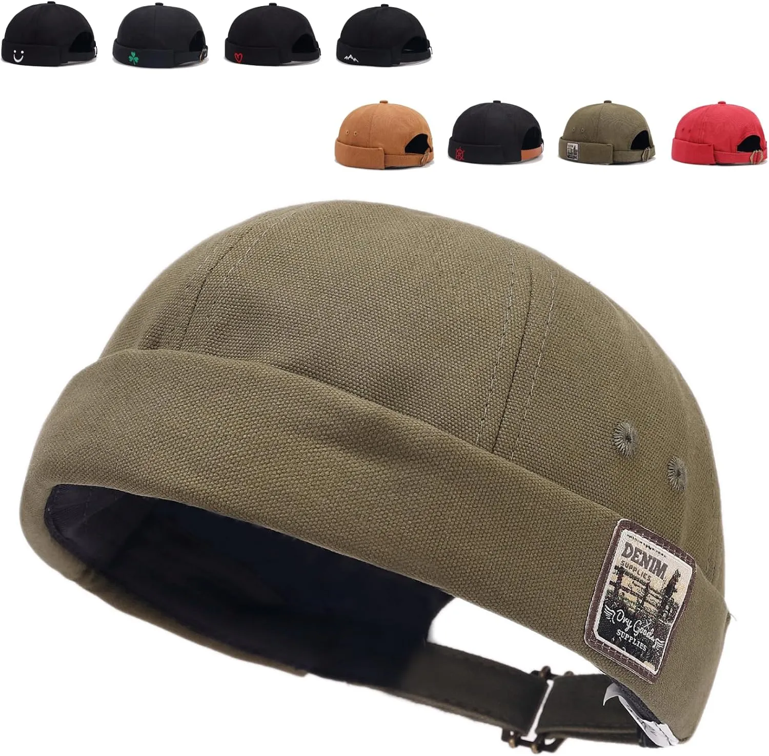 Brimless Hats for Men Brimless Caps, Rolled Cuff Retro Docker Hat for Womens with Adjustable Beanie Hat