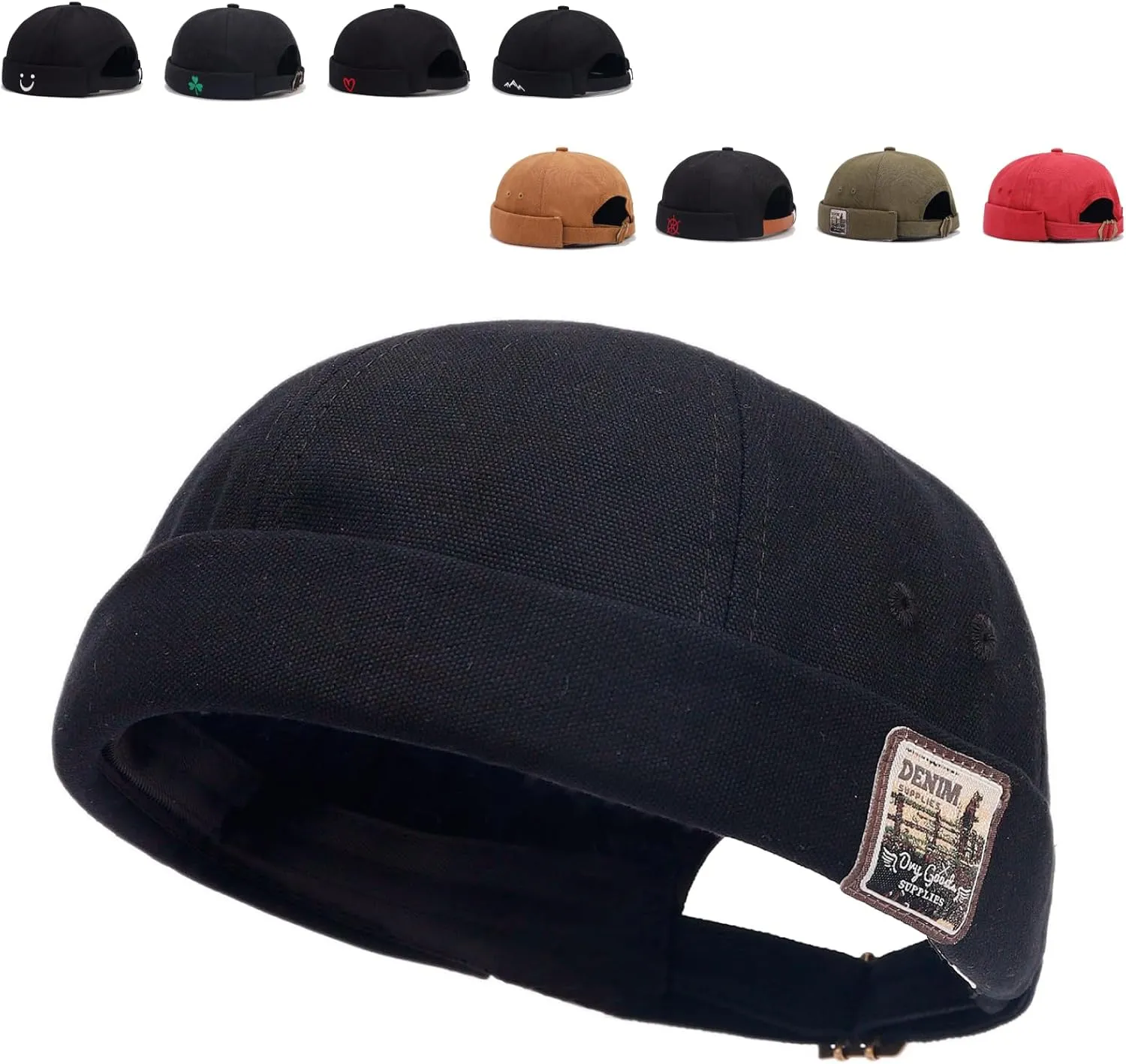 Brimless Hats for Men Brimless Caps, Rolled Cuff Retro Docker Hat for Womens with Adjustable Beanie Hat