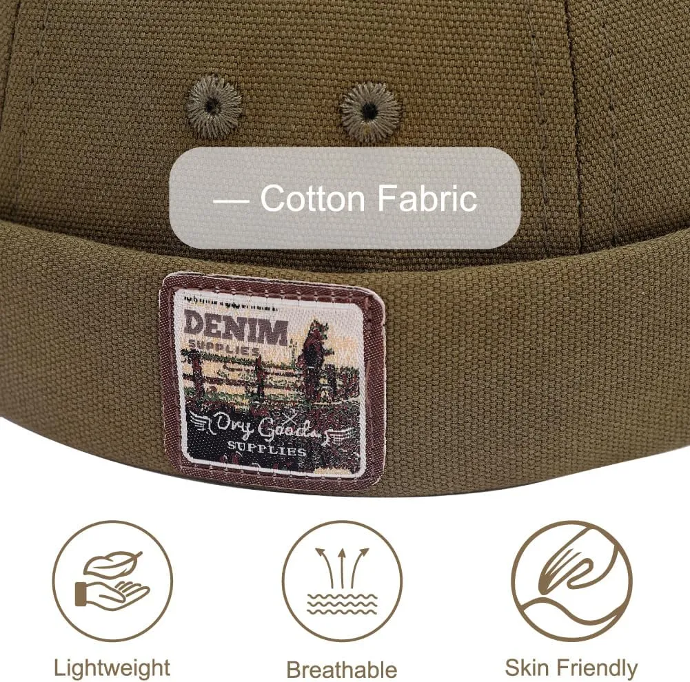 Brimless Hats for Men Brimless Caps, Rolled Cuff Retro Docker Hat for Womens with Adjustable Beanie Hat