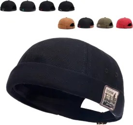 Brimless Hats for Men Brimless Caps, Rolled Cuff Retro Docker Hat for Womens with Adjustable Beanie Hat
