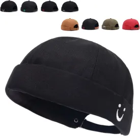Brimless Hats for Men Brimless Caps, Rolled Cuff Retro Docker Hat for Womens with Adjustable Beanie Hat