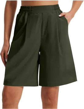 Casual Shorts for Women Elastic Waist Wide Leg Shorts Summer Tailored Pants Dressy Outfits with Pockets