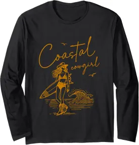 Coastal Cowgirl Surfer Ocean Vibes Waves Long Sleeve T-Shirt
