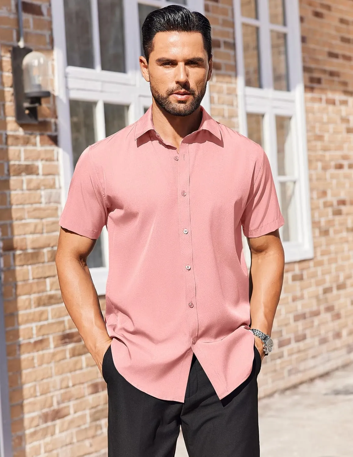 COOFANDY Men's Short Sleeve Dress Shirts Stain Shield Button Down Shirt for Summer Business Wedding Party