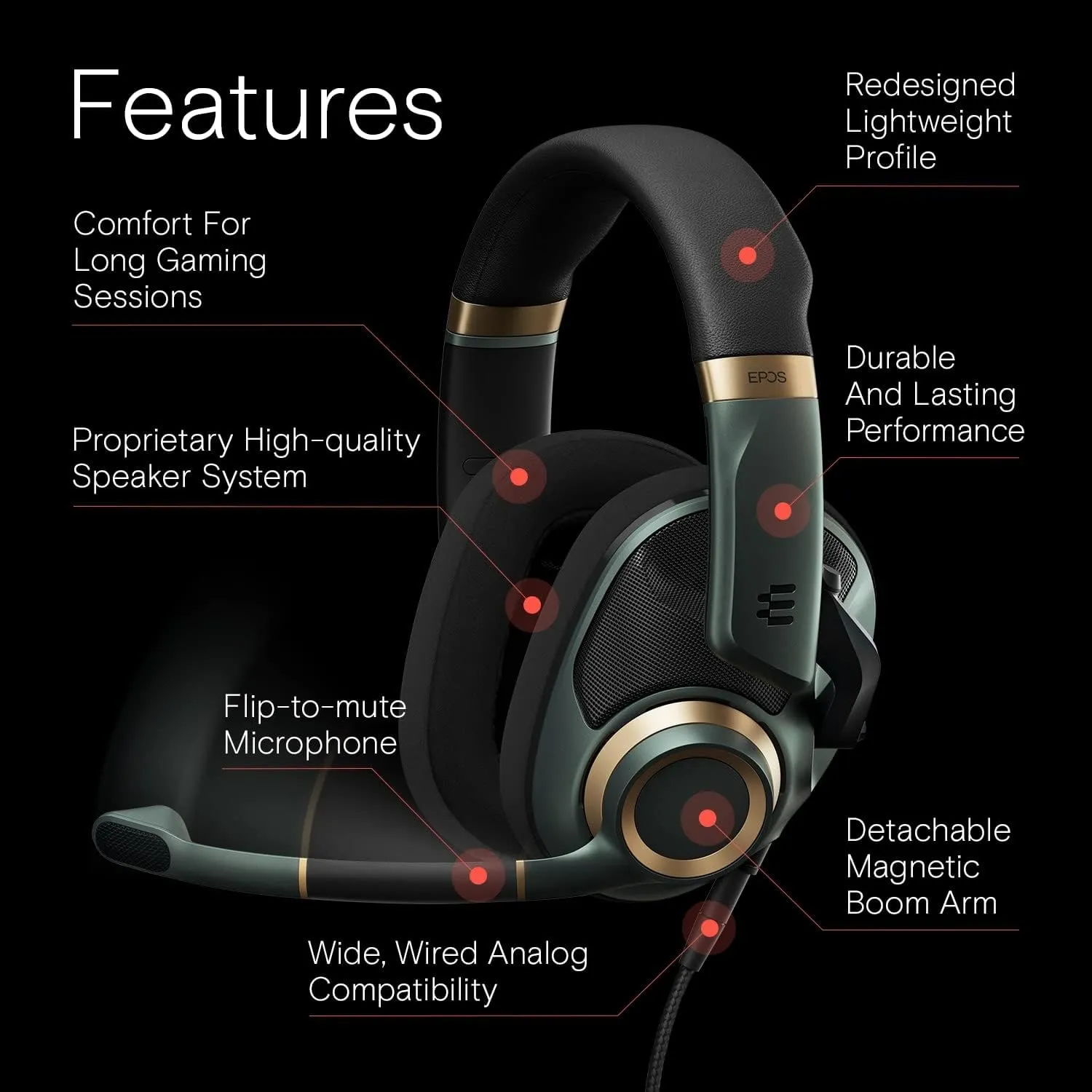 EPOS H6Pro - Open Acoustic Gaming Headset with Mic - Lightweight Headband - Comfortable & Durable Design - Xbox Headset - PS4 Headset - PS5 Headset - PC/Windows Headset - Gaming Accessories (Green)