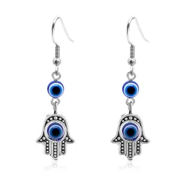 Evil Eyes Earrings for Women Fashion Blue Turkish Eyes Rhinestone Dangle Earring for Women Protect Jewelry (Hamsa)