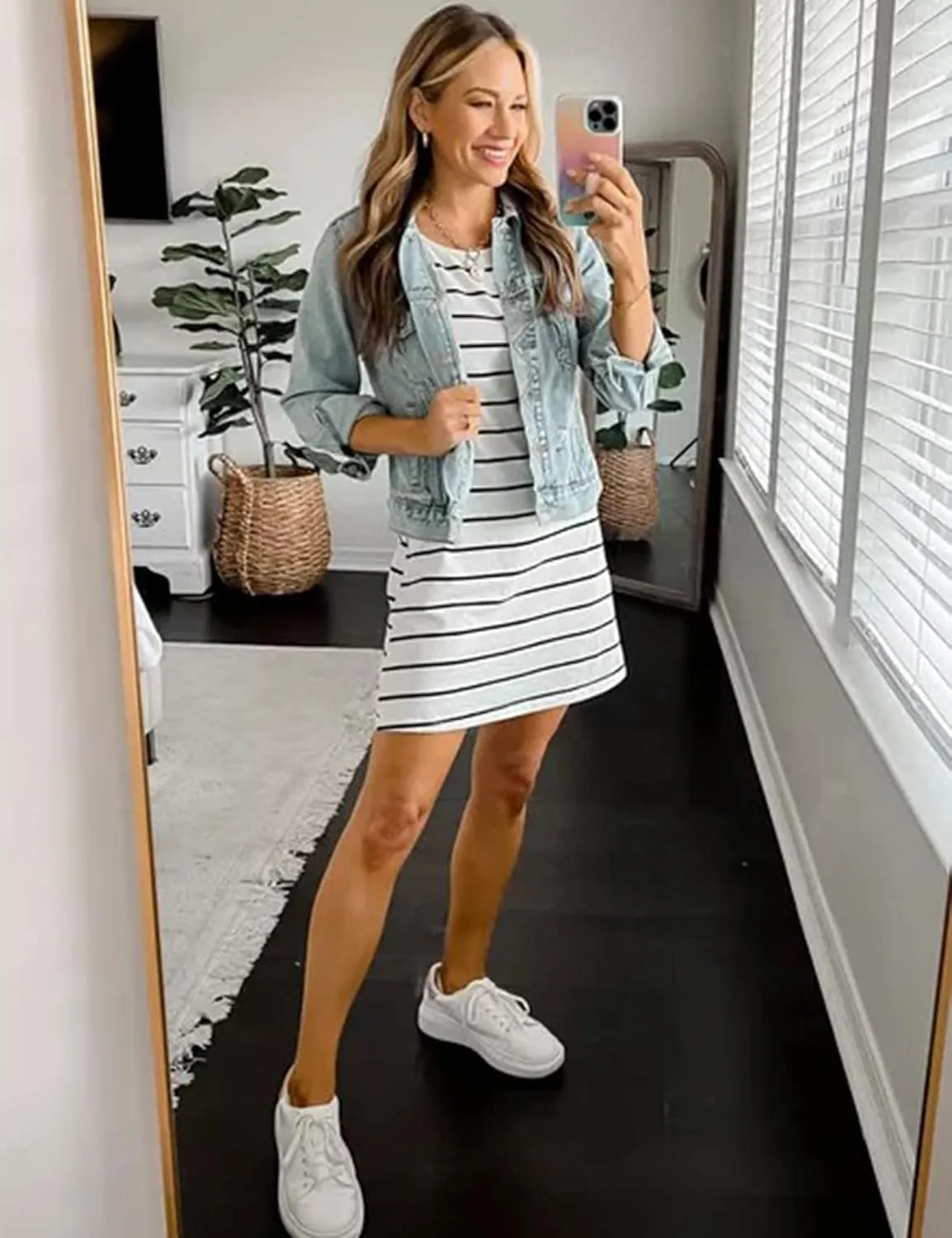 Feager Women's Casual Striped Criss Cross Short Sleeve T Shirt Dress