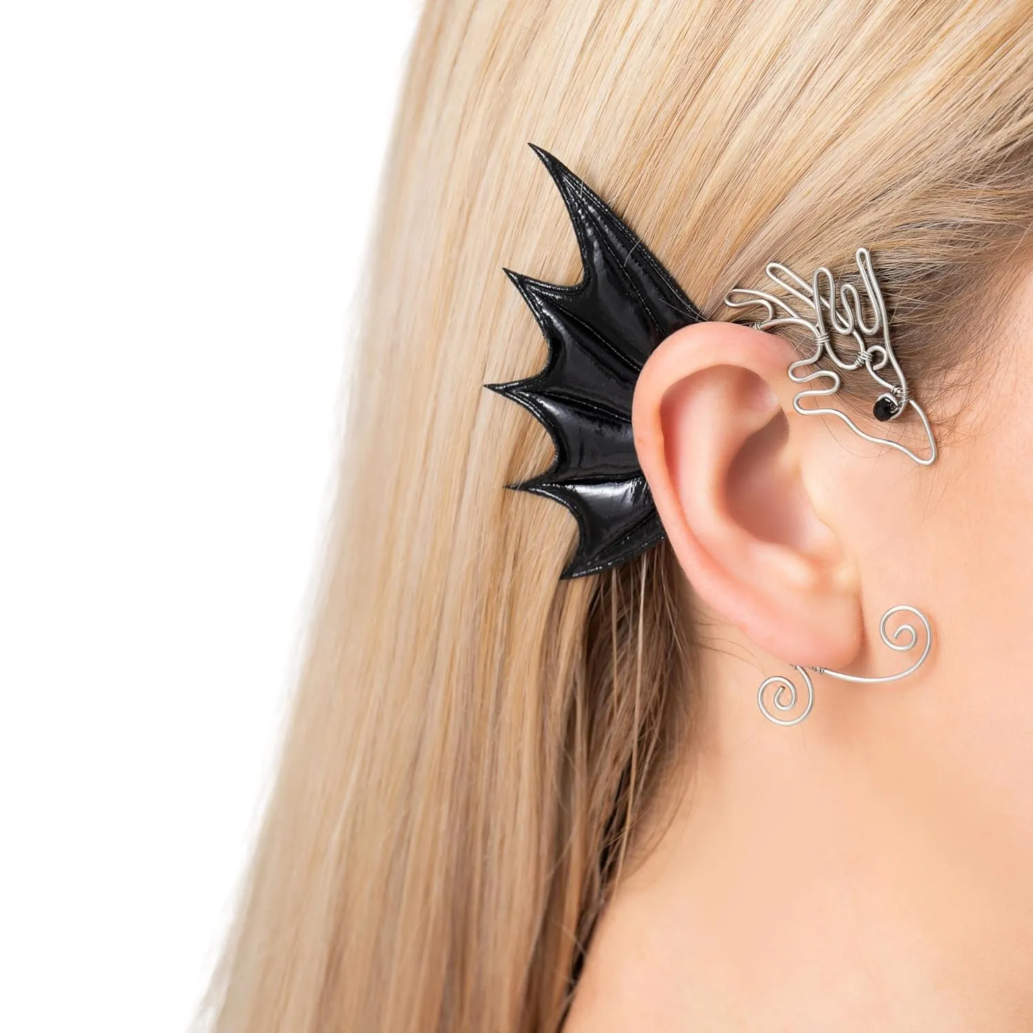 FRESHME Renaissance Dragon Ear Cuffs - Fairy Ear Cuffs Clips Wraps with Small Wings Gothic Dragon Ears Earrings No Piercing for Women Cosplay Halloween Renfaire Medieval Cosplay Accessories