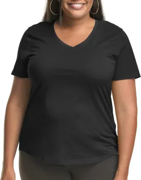Hanes Women's Just Plus Size Cotton Jersey T-Shirt, Short Sleeve V-Neck Tee