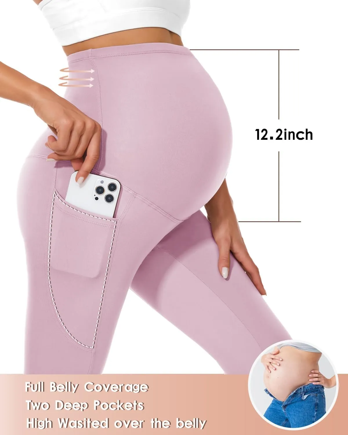 Hi Clasmix Buttery Soft Maternity Leggings Over The Belly with Pockets-Non-See-Through Workout Pregnancy Yoga Pants