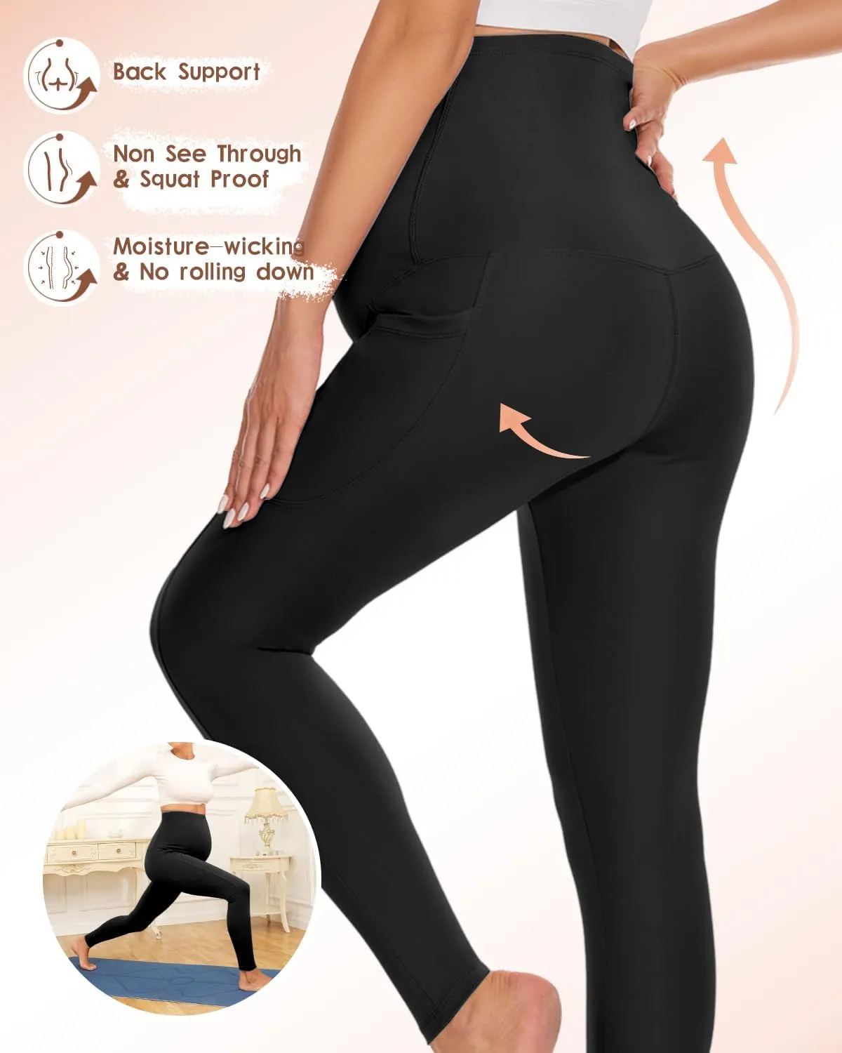 Hi Clasmix Buttery Soft Maternity Leggings Over The Belly with Pockets-Non-See-Through Workout Pregnancy Yoga Pants
