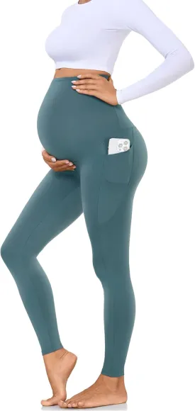 Hi Clasmix Buttery Soft Maternity Leggings Over The Belly with Pockets-Non-See-Through Workout Pregnancy Yoga Pants