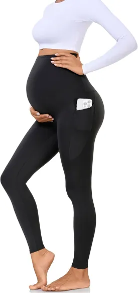 Hi Clasmix Buttery Soft Maternity Leggings Over The Belly with Pockets-Non-See-Through Workout Pregnancy Yoga Pants