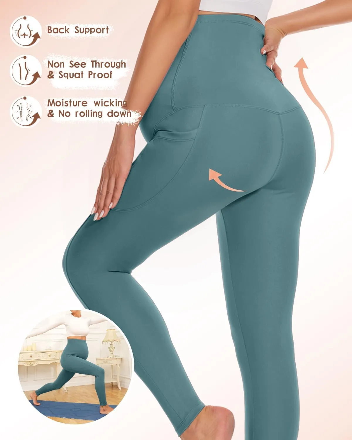 Hi Clasmix Buttery Soft Maternity Leggings Over The Belly with Pockets-Non-See-Through Workout Pregnancy Yoga Pants
