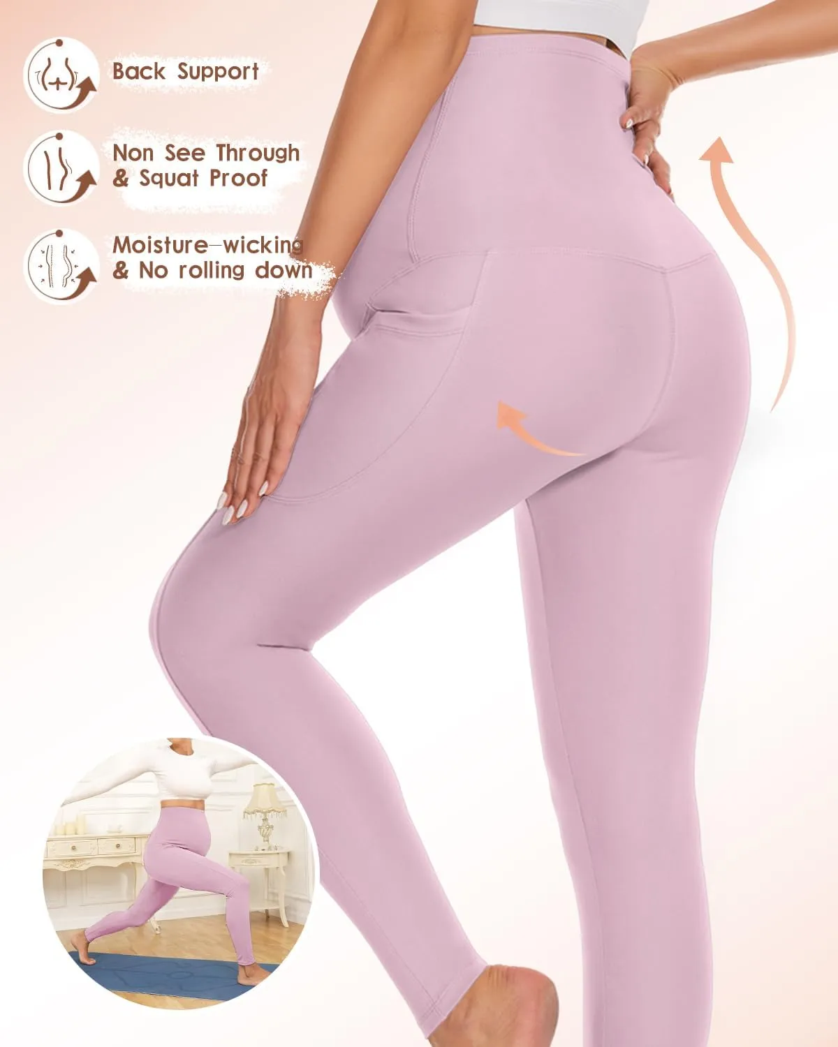 Hi Clasmix Buttery Soft Maternity Leggings Over The Belly with Pockets-Non-See-Through Workout Pregnancy Yoga Pants