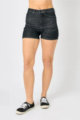 Judy Blue HW Tummy Control Washed Black Shorts
