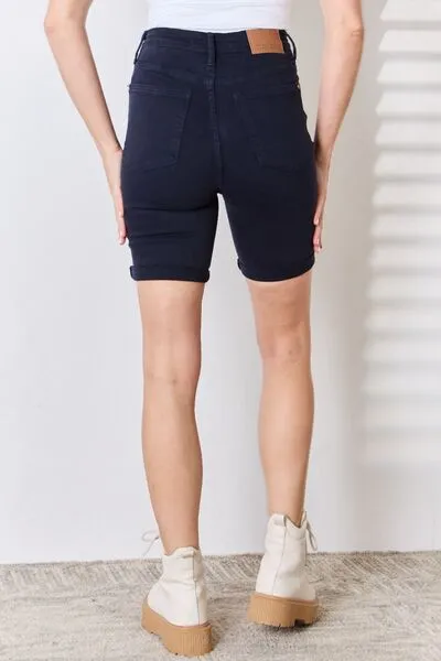 Judy Blue Size Small-4XL Navy High Waist Tummy Control Bermuda Shorts