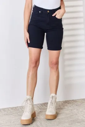 Judy Blue Size Small-4XL Navy High Waist Tummy Control Bermuda Shorts