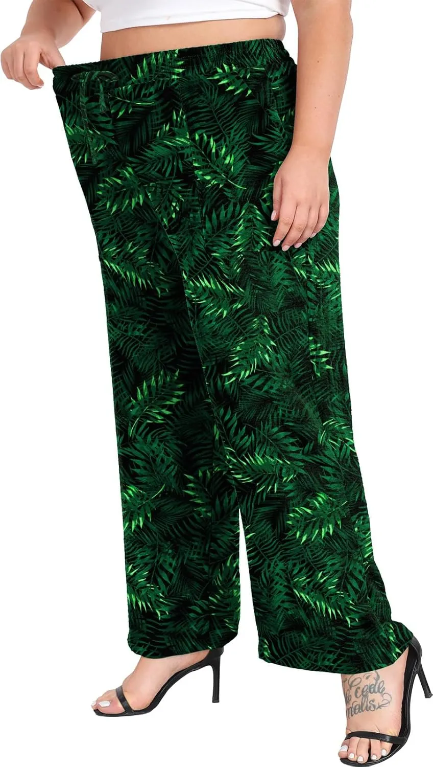 Lastshe Women's Plus Size Wide Leg Pants Summer High Waist Casual Trousers Pants with Pockets