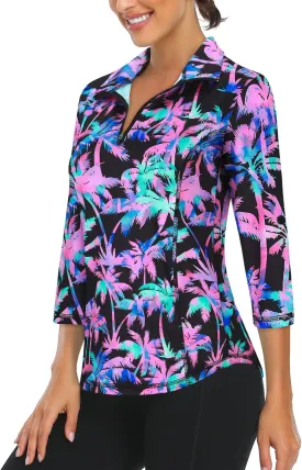 LURANEE Womens 3/4 Roll Sleeve 1/4 Zip Pullover Golf Shirts Athletic Hiking Running Workout Tops UPF 50 