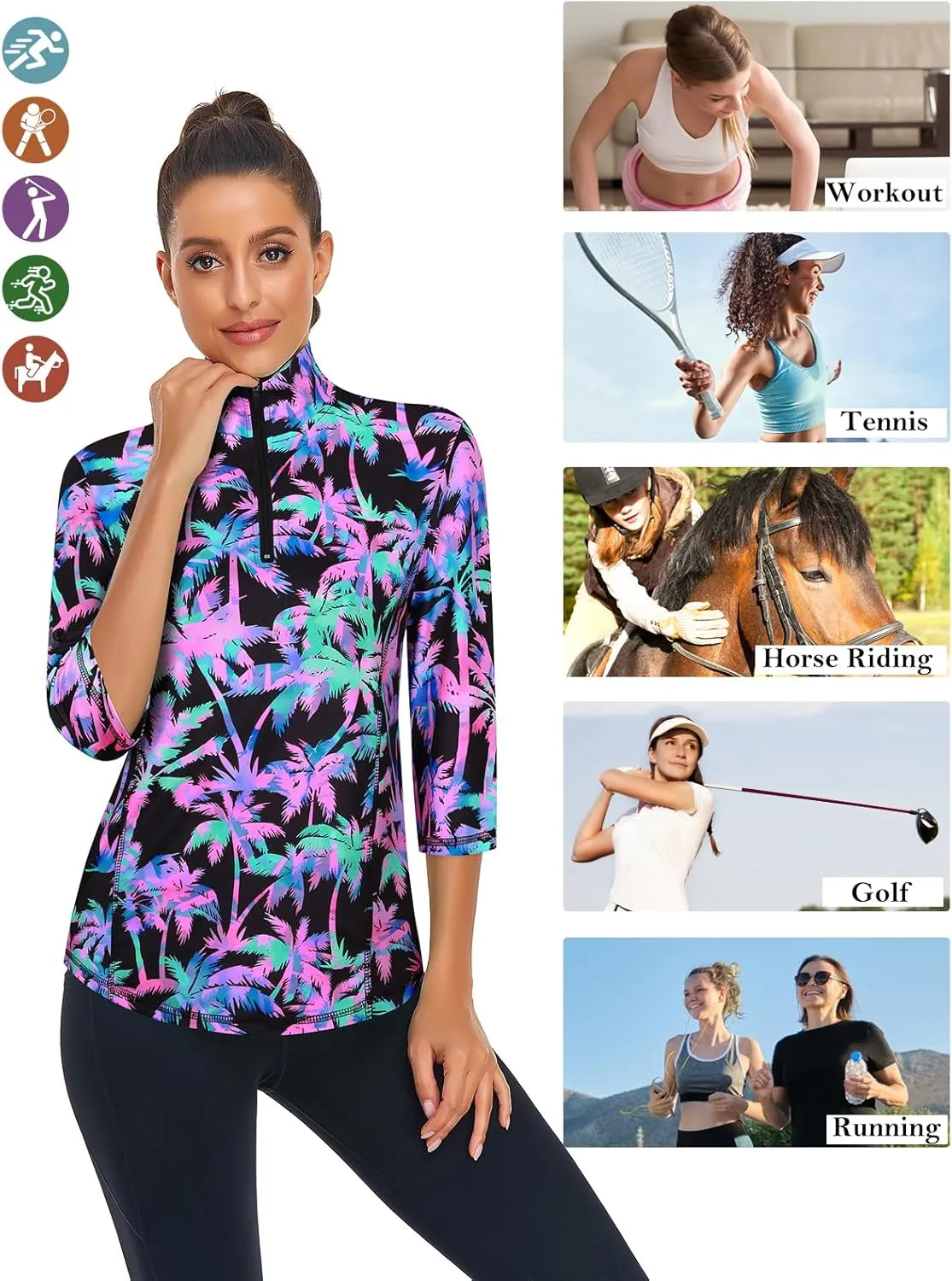 LURANEE Womens 3/4 Roll Sleeve 1/4 Zip Pullover Golf Shirts Athletic Hiking Running Workout Tops UPF 50 