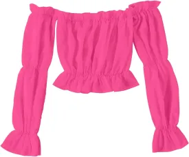 LYANER Women's Off Shoulder Ruffle Trim Puff Long Sleeve Tube Crop Blouse Shirt Top