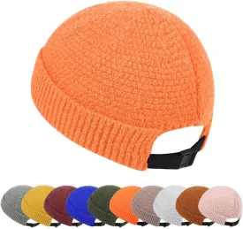 Mens Brimless Hats Adjustable Docker Cap Unisex Winter Casual Knitted Beanie Skull Caps