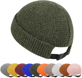 Mens Brimless Hats Adjustable Docker Cap Unisex Winter Casual Knitted Beanie Skull Caps