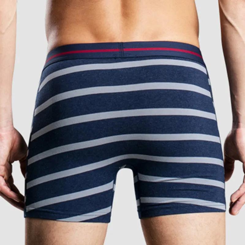 Men's Cotton Striped Boxer Brifs Fly Front with Pouch