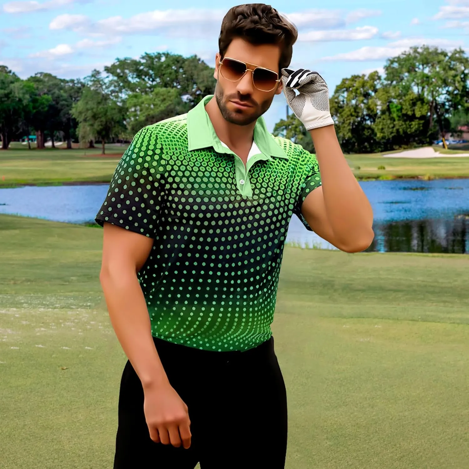 Men's Golf Shirts Polo Short Sleeve Gradient Quick Dry Fit Moisture Wicking Athletic Printed Shirts Mens Polo Shirt