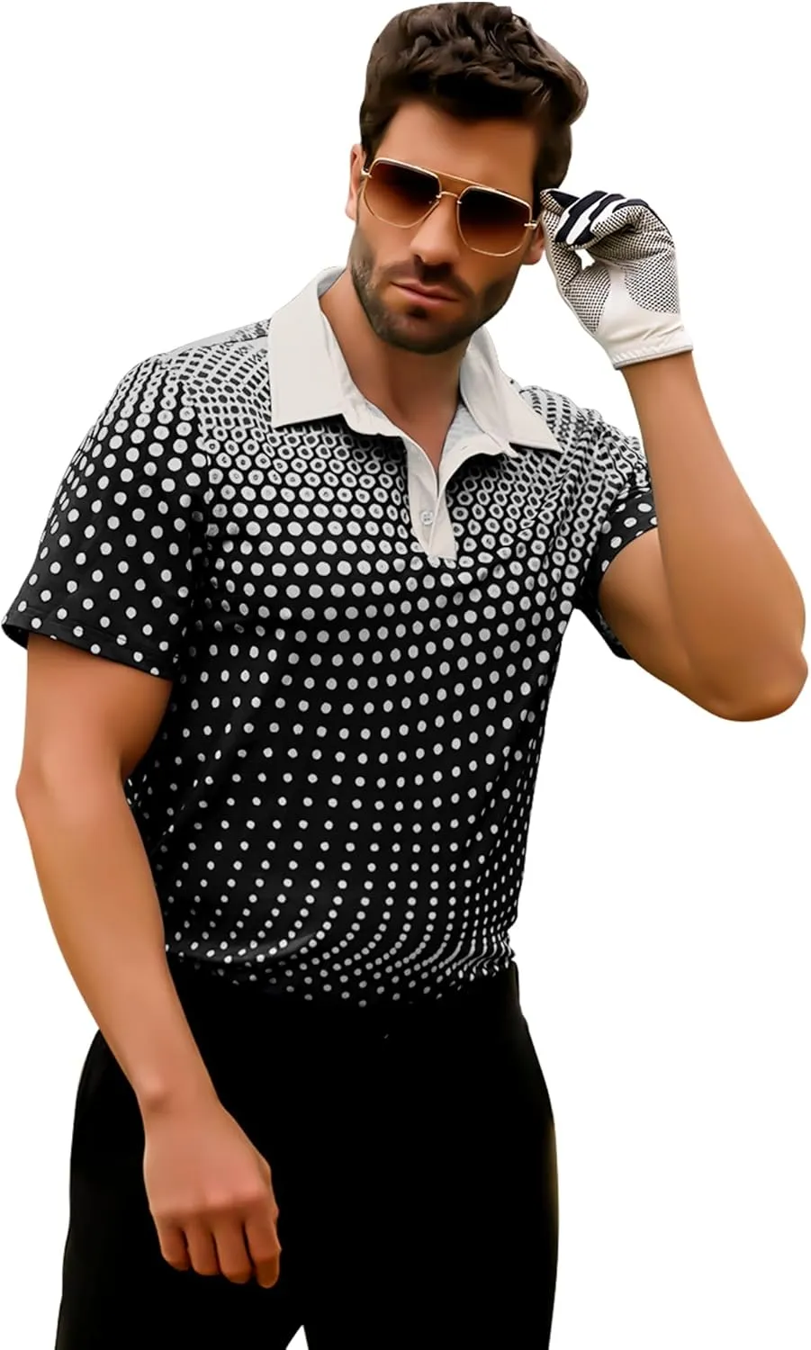 Men's Golf Shirts Polo Short Sleeve Gradient Quick Dry Fit Moisture Wicking Athletic Printed Shirts Mens Polo Shirt