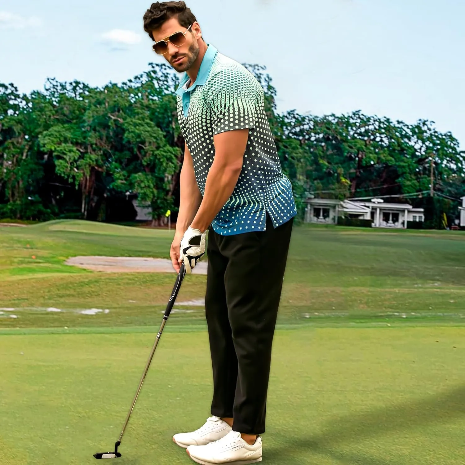 Men's Golf Shirts Polo Short Sleeve Gradient Quick Dry Fit Moisture Wicking Athletic Printed Shirts Mens Polo Shirt