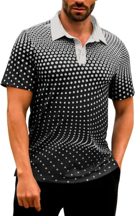 Men's Golf Shirts Polo Short Sleeve Gradient Quick Dry Fit Moisture Wicking Athletic Printed Shirts Mens Polo Shirt