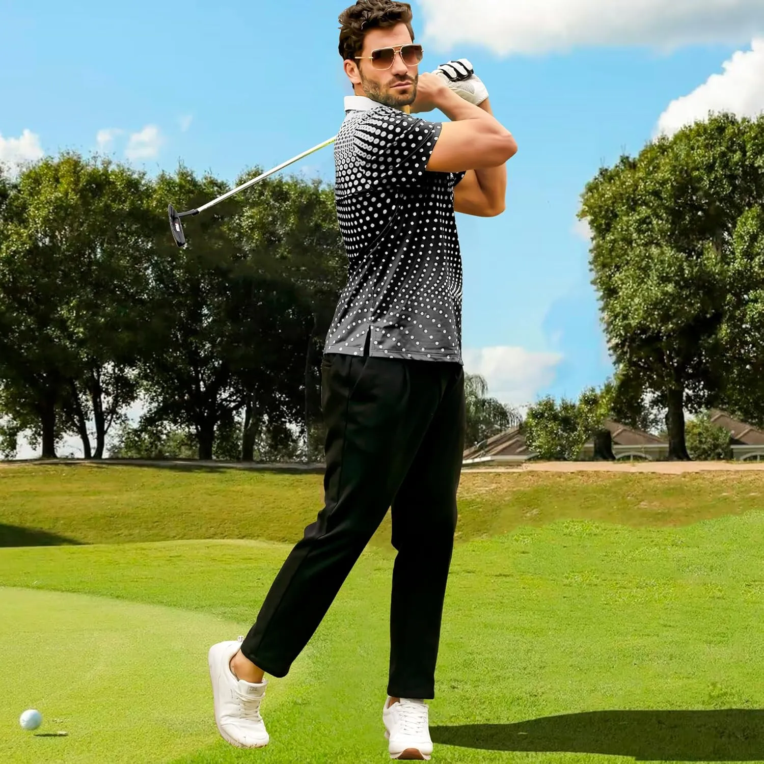 Men's Golf Shirts Polo Short Sleeve Gradient Quick Dry Fit Moisture Wicking Athletic Printed Shirts Mens Polo Shirt